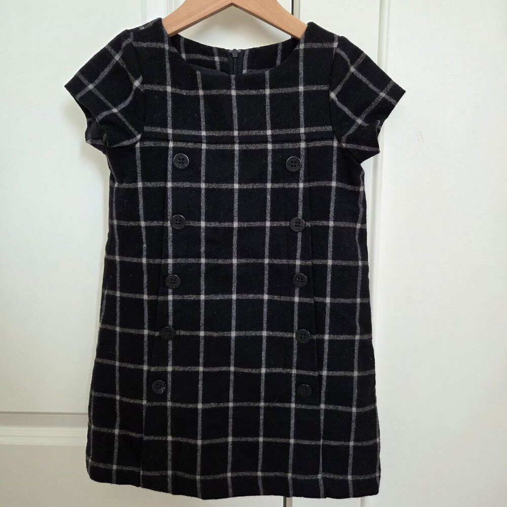 Jacadi checkered wool dress dark navy blue black size 4